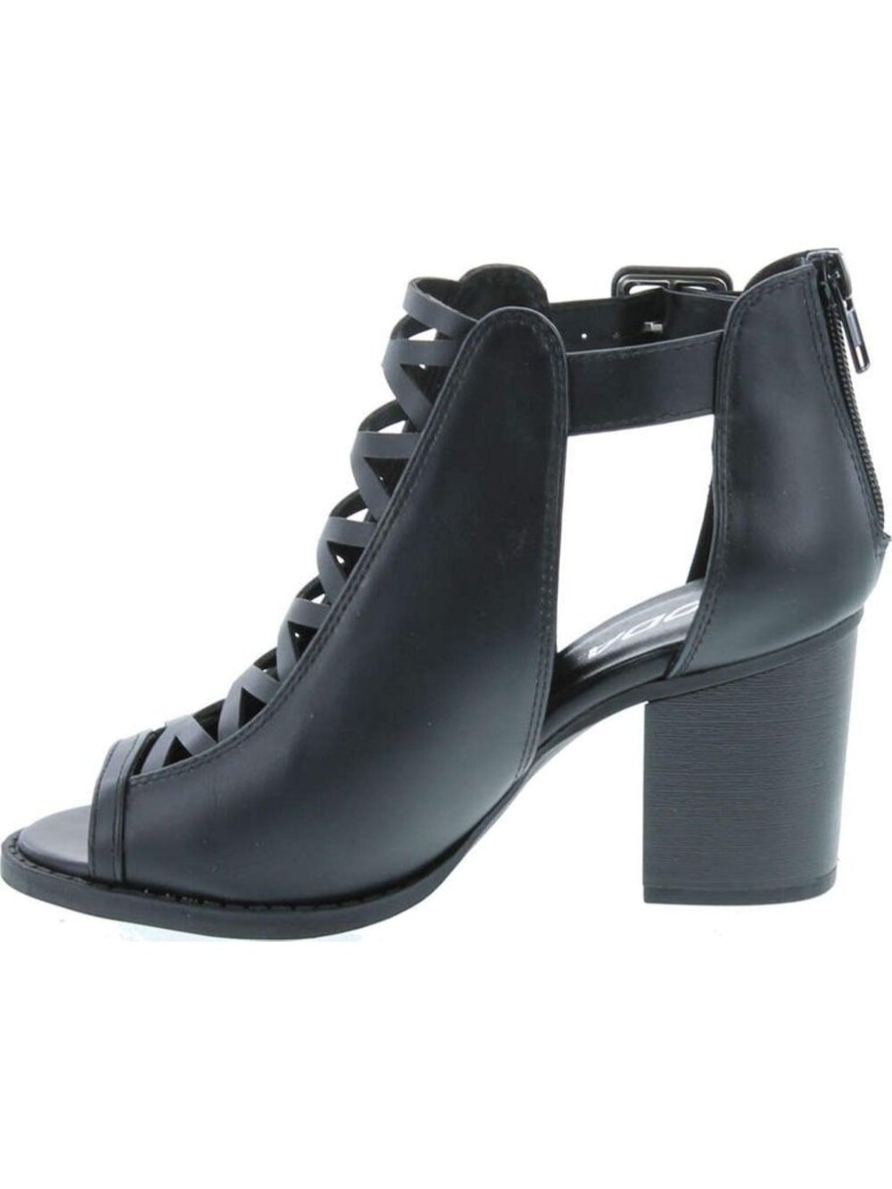 Women's Black Pu Leather Open Toe Crisscross Strap Back Zipper High Heel Sandals